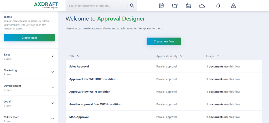 Navigate to the approval designer in AXDRAFT