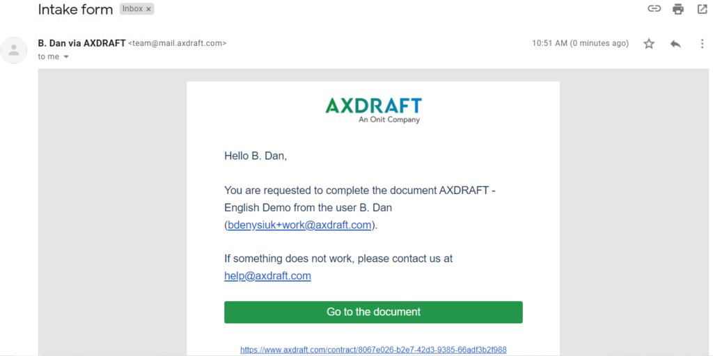 AXDRAFT email with data request