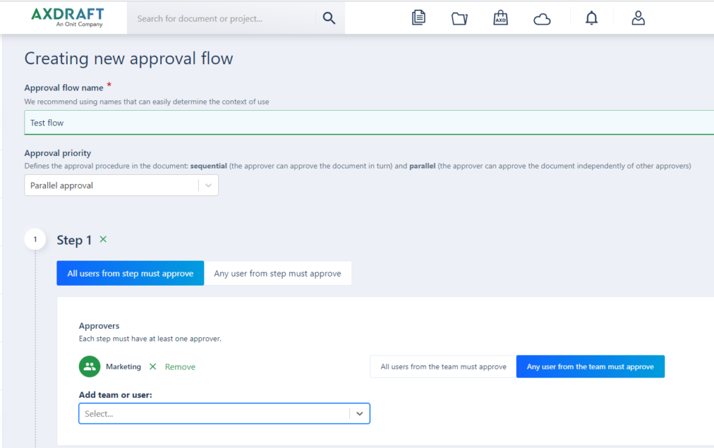 Create a new flow in AXDRAFT