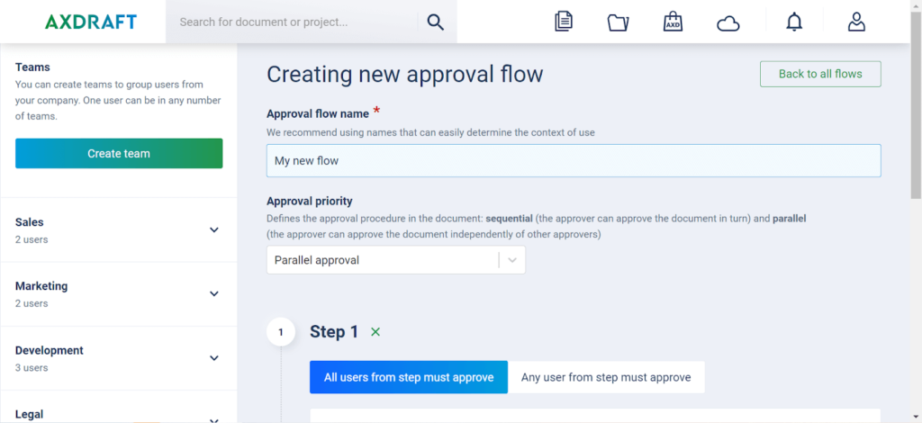 AXDRAFT create new approval flow