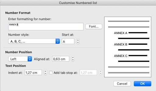 MS Word Numbered List