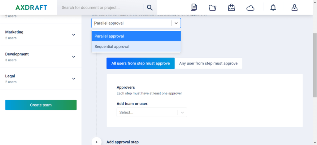 AXDRAFT select approval type
